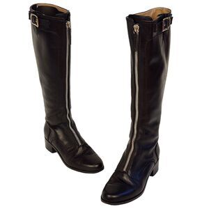 Proenza Schouler Vintage Zippered Tall Black Leather Boots Size 37 IT